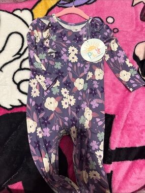 Little Sleepies Purple Floral Ruffle-Shoulder One-Piece